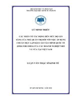 Các nhân tố tác động đến mức độ sẵn sàng của nhà quản trị đối với việc áp dụng chuẩn mực lập báo cáo tài chính quốc tế (IFRS for SMES) của các doanh nghiệp nhỏ và vừa tại việt nam 