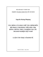 Tác động của hạn chế tài chính đến độ nhạy cảm dòng tiền đầu tư, bằng chứng thực nghiệm tại các doanh nghiệp việt nam 