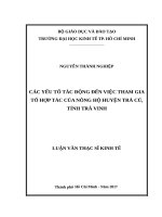 Các yếu tố tác động đến việc tham gia tổ  hợp tác của nông hộ huyện trà cú, tỉnh trà vinh 