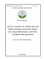 quản lý tương tác thuốc bất lợi trong kê đơn ngoại trú thông qua hoạt động dược lâm sàng tại bệnh viện bạch mai 