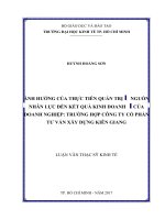 Ảnh hưởng của thực tiễn quản trị nguồn nhân lực đến kết quả kinh doanh của doanh nghiệp trường hợp công ty cổ phần tư vấn xây dựng kiên giang 
