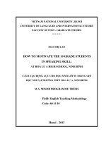 How to motivate the 10 grades students in speaking skill: A case study at Hoa Lu A high school, Ninh Binh. M.A Thesis Linguistics: 60 14 10
