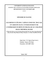 Les difficultés de l''''application du travail en groupe dans l''''enseignement de l''''expression écrite en français au collège Doan Thi Diem, Hanoi