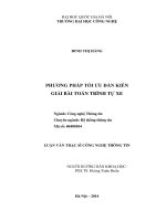 Phương pháp tối ưu đàn kiến giải bài toán trình tự xe : Luận văn ThS. Công nghệ thông tin: 60 48 01 04