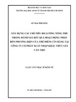 Xây dựng các chỉ tiêu đo lường tổng  thể trong đánh giá kết quả hoạt động theo bốn phương diện của thẻ điểm cân  bằng tại công ty cổ phần xuất nhập khẩu thủy sản cần thơ 
