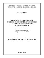 Thủ tục giải quyết tranh chấp kinh doanh, thương mại tại tòa án cấp sơ thẩm ở việt nam hiện nay tt tiếng anh 