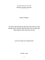 Vận dụng một số phương pháp dạy học tích cực đối với học phần Phương pháp dạy học Toán ở Tiểu học" theo phương thức đào tạo tín chỉ : Luận văn ThS. Giáo dục học: 60 14 10"