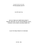 Quản lý hiệu quả thiết bị dạy học ở trường Tiểu học Tân Mỹ thành phố Bắc Giang, tỉnh Bắc Giang trong giai đoạn hiện nay : Luận văn ThS. Giáo dục học: 60 14 01 14