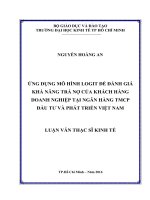 Ứng dụng mô hình logit để đánh giá khả năng trả nợ của khách hàng doanh nghiệp tại ngân hàng TMCP đầu tư và phát triển việt nam 