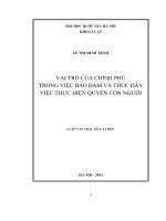 Vai trò của Chính phủ trong việc bảo đảm và thúc đẩy việc thực hiện quyền con người : Luận văn ThS. Luật: 60 38 01