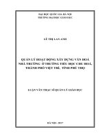 Quản lý hoạt động xây dựng văn hoá nhà trường ở trường tiểu học Chu Hoá, thành phố Việt Trì, tỉnh Phú Thọ : Luận văn ThS. Khoa học giáo dục: 601401