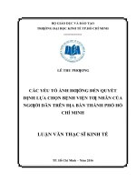 Các yếu tố ảnh hưởng đến quyết định lựa chọn bệnh viện tư nhân của người dân trên địa bàn thành phố hồ chí minh 