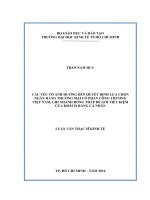 Các yếu tố ảnh hưởng đến quyết định lựa chọn ngân hàng thương mại cổ phần công thương việt nam, chi nhánh đồng tháp để gởi tiết kiệm của khách hàng cá nhân 