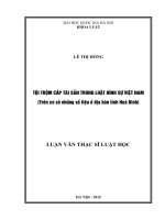 Tội trộm cắp tài sản trong luật hình sự Việt nam (Trên cơ sở những số liệu ở địa bàn tỉnh Hoà Bình)