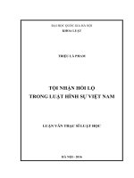 Tội nhận hối lộ trong Luật hình sự Việt Nam : Luận văn ThS. Luật: 60 38 01