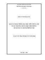 Quản Lí Hoạt Động Dạy Học Môn Tiếng Anh ở Các Trường Trung Học Phổ Thông Huyện Ba Vì, Hà Nội