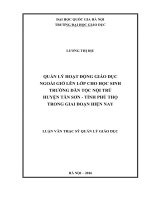 Quản lý Hoạt động giáo dục ngoài giờ lên lớp cho học sinh trường Dân tộc nội trú huyện Tân Sơn, tỉnh Phú Thọ trong giai đoạn hiện nay