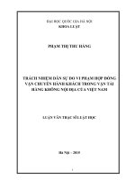Trách nhiệm dân sự do vi phạm hợp đồng vận chuyển hành khách trong vận tải hàng không nội địa của Việt Nam : Luận văn ThS. Luật: 60 38 01 03