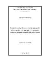 Ảnh hưởng của năng lực người giảng viên đến tính tích cực học tập của sinh viên (Nghiên cứu trường hợp Trường Cao đẳng CN&QT Sonadezi) : Luận văn ThS. Giáo dục học: 60 14 01 20