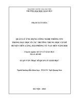 Quản lý ứng dụng Công nghệ thông tin trong dạy học ở các trường trung học cơ sở huyện Tiên Lãng, Hải Phòng từ nay đến năm 2020 : Luận văn ThS. Giáo dục học: 60 14 05
