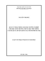 Quản lý hoạt động giáo dục hướng nghiệp cho học sinh trường THPT Cao Bá Quát, huyện Quốc Oai, thành phố Hà Nội. Luận văn ThS. Quản lý giáo dục: 60 14 01 14