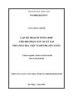 Lập kế hoạch tổng hợp cho bộ phận sản xuất tại Nhà máy bia Việt Nam (VBL) tại Đà Nẵng
