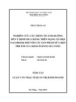 nghiên cứu các nhân tố ảnh hưởng đến ý định mua hàng trên mạng xã hội fac đối với các sản phẩm sữa bột trẻ em của khách hàng Đà nẵng