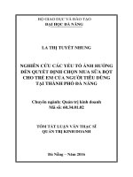 Nghiên cứu các yếu tố ảnh hưởng đến quyết định chọn mua sữa bột cho trẻ em của người tiêu dùng tại thành phố Đà Nẵng