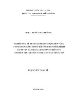 Nghiên cứu đề xuất giải pháp sử dụng bền vững tài nguyên nước trong bối cảnh biến đổi khí hậu tại huyện văn quan, tỉnh lạng sơnnghiên cứu thí điểm tại thị trấn văn quan và xã tràng sơn  
