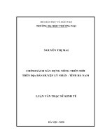 Chính sách xây dựng nông thôn mới trên địa bàn huyện Lý Nhân, tỉnh Hà Nam