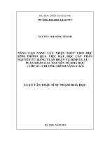 Nâng cao năng lực nhận thức cho học sinh thông qua việc dạy học các phần nguyên tử, bảng tuần hoàn và định luật tuần hoàn các nguyên tố hóa học ( lớp 10   chương trình nâng cao)   