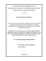 A study on the use of oral presentation activities to motivate the second year students at hanoi university of business and technology in english speaking lessons 
