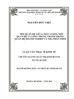 Mối quan hệ giữa chất lượng mối quan hệ và lòng trung thành trong quan hệ doanh nghiệp và nhà phân phối 