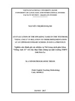 An evaluation of the speaking tasks in the textbook tieng anh 11 in relation to their implementation at an upper secondary school in son la province  