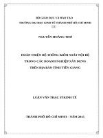 Hoàn thiện hệ thống kiểm soát nội bộ trong các doanh nghiệp xây dựng trên địa bàn tỉnh tiền giang 