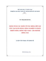 Phân tích các nhân tố tác động đến nợ xấu tại ngân hàng nông nghiệp và phát triển nông thôn việt nam chi nhánh đồng nai 