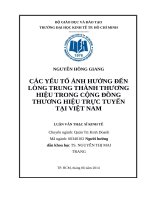 Các yếu tố ảnh hưởng đến lòng trung thành thương hiệu trong cộng đồng thương hiệu trực tuyến tại việt nam 
