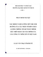 Xác định và đo lường mức độ ảnh hưởng của các nhân tố đến chất lượng thông tin kế toán trình bày trên báo cáo tài chính của các công ty niêm yết ở việt nam 