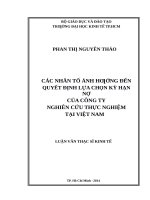 Các nhân tố ảnh hưởng đến quyết định lựa chọn kỳ hạn nợ của công ty  nghiên cứu thực nghiệm tại việt nam 
