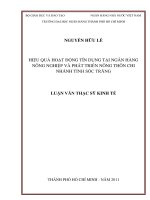 Hiệu quả hoạt động tín dụng tại ngân hàng nông nghiệp và phát triển nông thôn chi nhánh tỉnh sóc trăng 