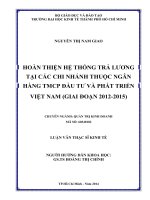Hoàn thiện hệ thống trả lương tại các chi nhánh thuộc ngân hàng TMCP đầu tư và phát triển việt nam (giai đoạn 2012 2015) 