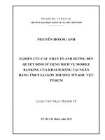 Nghiên cứu các nhân tố ảnh hưởng đến quyết định sử dụng dịch vụ mobile banking của khách hàng tại ngân hàng TMCP sài gòn thương tín khu vực TPHCM 