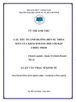 Các yếu tố ảnh hưởng đến sự thỏa mãn của khách hàng đối với rạp chiếu phim 