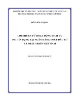 Lợi nhuận từ hoạt động dịch vụ phi tín dụng tại ngân hàng TMCP đầu tư và phát triển việt nam 