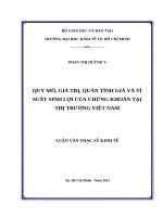 Quy mô, giá trị, quán tính giá và tỉ suất sinh lợi của chứng khoán tại thị trường việt nam 