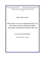 Phân tích các yếu tố ảnh hưởng đến tỷ lệ thu nhập lãi thuần trong hệ thống ngân hàng thương mại cổ phần việt nam 