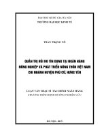 Quản trị rủi ro tín dụng tại ngân hàng nông nghiệp và phát triển nông thôn việt nam chi nhánh huyện phù cừ, hưng yên    