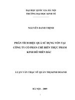Phân tích hiệu quả sử dụng vốn tại công ty cổ phần chế biến thực phẩm kinh đô miền bắc    