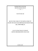 Quản lý dự án đầu tư xây dựng cơ bản từ nguồn vốn ngân sách trên địa bàn huyện nghi lộc, tỉnh nghệ an   