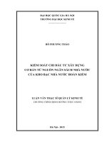 Kiểm soát chi đầu tư xây dựng cơ bản từ nguồn ngân sách nhà nước của kho bạc nhà nước hoàn kiếm   